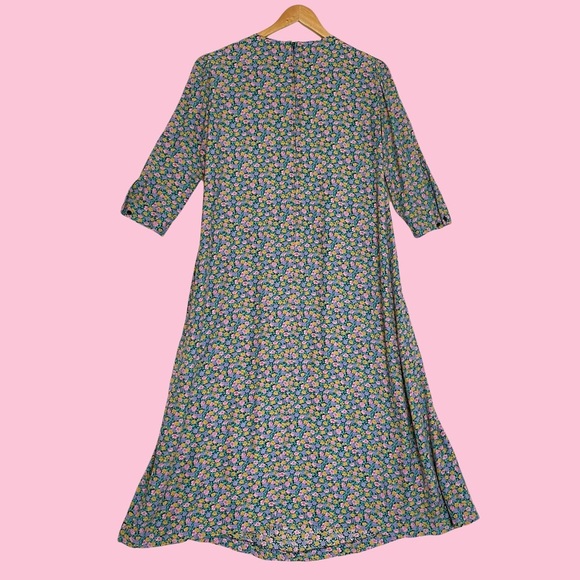 Vintage Bright Floral Dress Relaxed Fit Maternity Pleated Cottagecore Prairie 12 - Picture 4 of 14